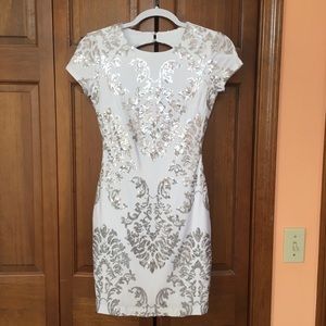 White sequined bodycon cocktail dress